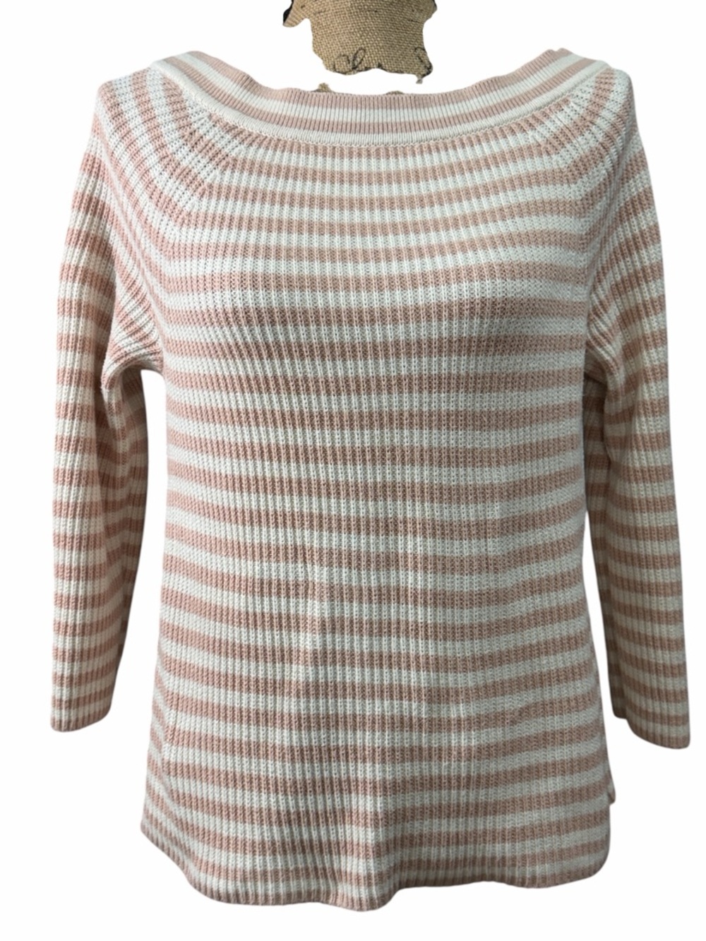 J. Crew Pink and Cream Striped Knit Sweater. Size Small